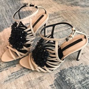 Zara Cream & Black bead embellished sandals